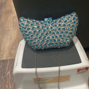 Evening Bag, silver with crystals, and blue stones!